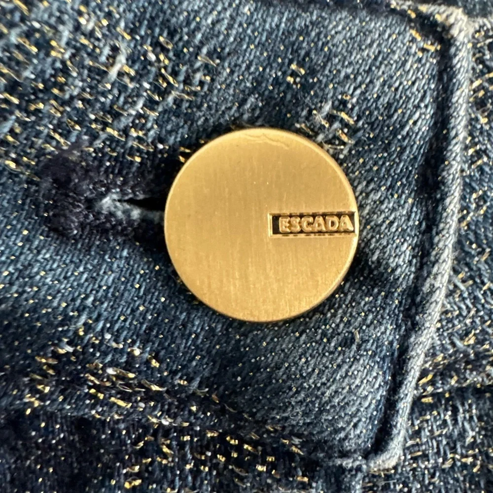 ESCADA BLUE GOLD SHIMMER METALLIC DENIM STRAIGHT LEG JEANS SZ 38 / 8 - Picture 6 of 10